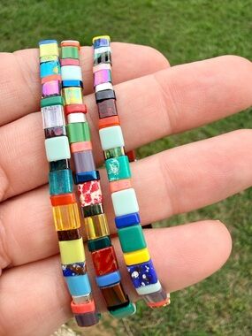 Multicolor Glass Tile Stretch Bracelet - Women Jewelry
